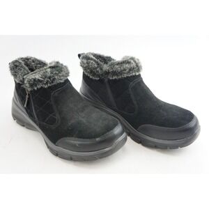 Skechers Easy Going Cozy Inn Boots 7.5 Black Suede Faux Fur Relaxed Fit 48971 GC